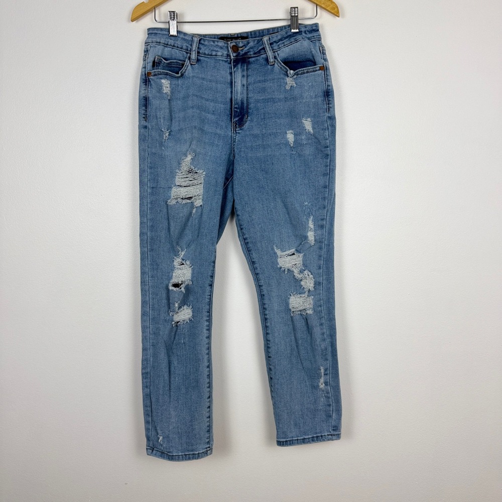 Judy Blue Distressed Boyfriend Jeans Size 9/29 Light Wash Ripped Denim Boho